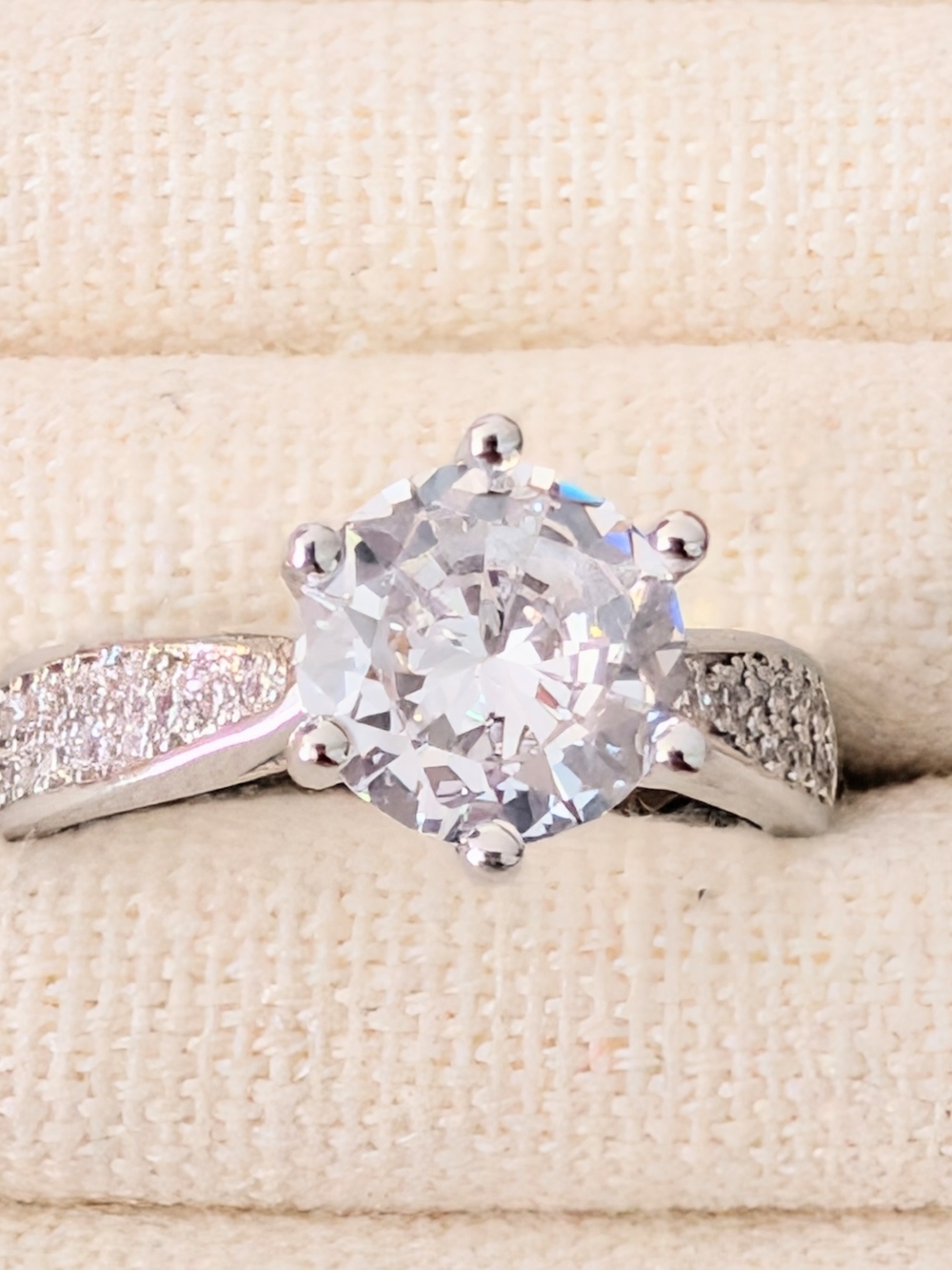 1 carat Moissanite and Silver Engagement Ring Size 6.75